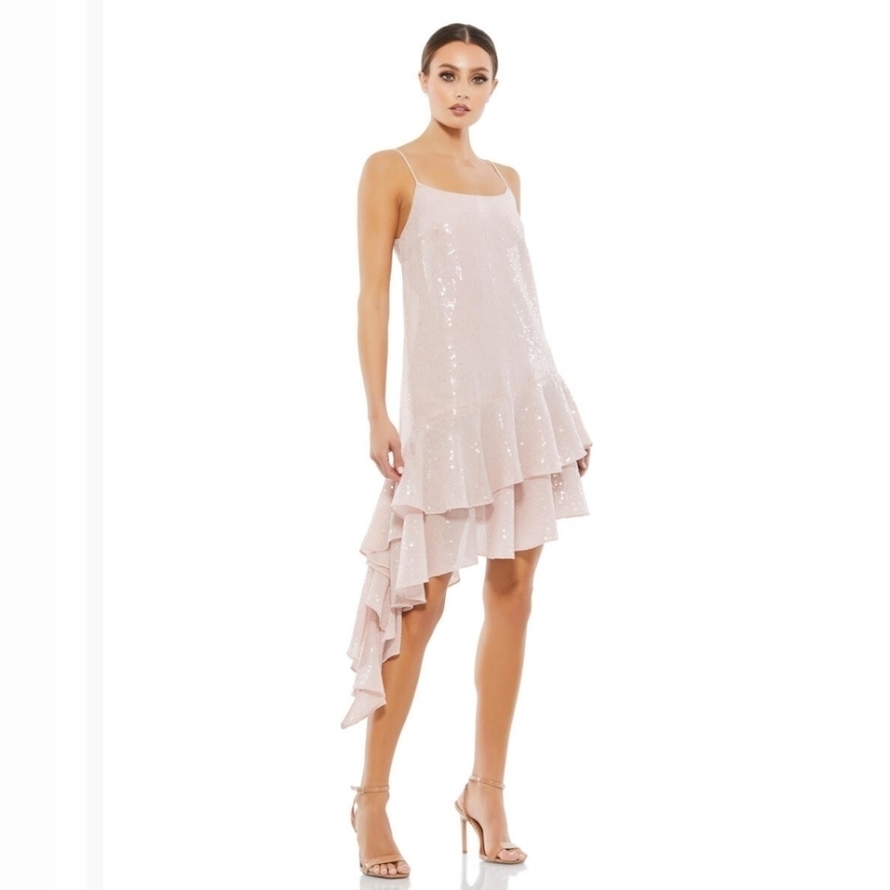 Mac Duggal #10796 Pale Blush Sequin Ruffle Dress Size 12 NWOT